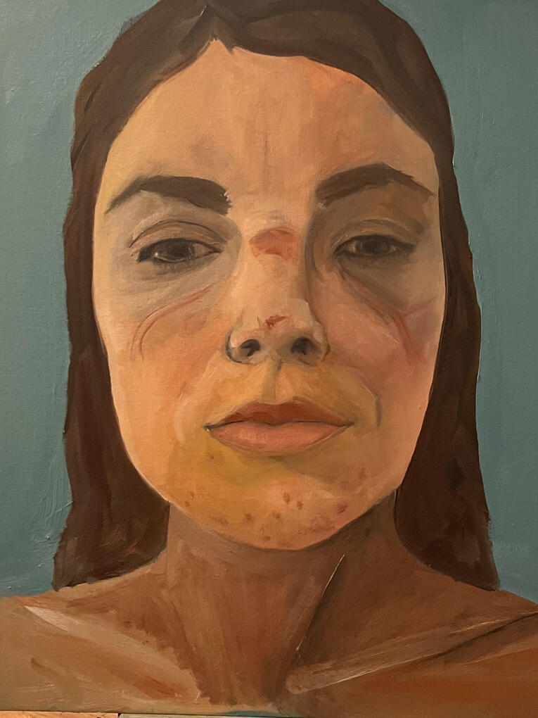 the aftermath/aftermask 2026, oil on panel, 18" x 24"
